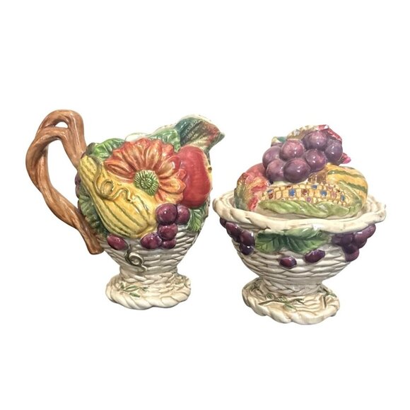 Fitz and Floyd Harvest Heritage Sugar Bowl Creamer Autumn Thanksgiving Retired D - Picture 1 of 8